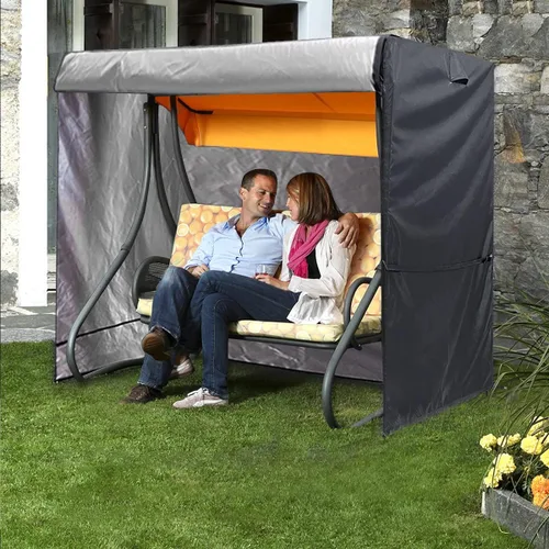 Vista 7 de Funda negra para columpio de patio, columpio de jardín de triple plaza, impermeable, resistente a los rayos UV (81 x 49 x 67 pulgadas)
