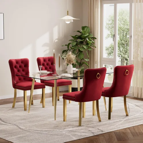 Vista 76 de Baysitone Juego de mesa de comedor de cristal de 51 pulgadas para 4, juego de 5 piezas de comedor moderno, mesa de cocina rectangular de vidrio