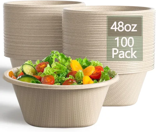 Vista 11 de Homestockplus Cuencos de papel desechables de 16 onzas, cuencos desechables pequeños y resistentes, hechos de bagazo natural para cereales, arroz