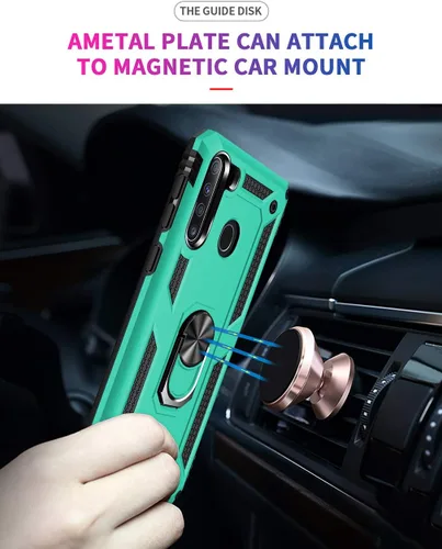 Vista 3 de Funda para Galaxy A21, con protector de pantalla HD, [grado militar] anillo de montaje en coche con soporte híbrido de policarbonato duro suave TPU