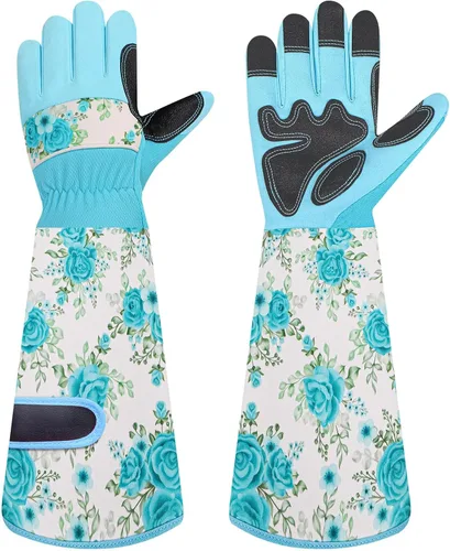 Vista 12 de DLY Guantes de jardinería para mujeres, guantes para rosas resistentes a espinas, guantes largos de jardín para mujeres, guantelete de cuero vacuno