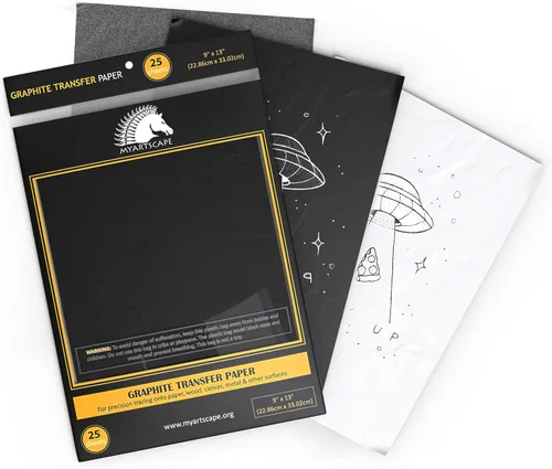 Vista 6 de MyArtscape Art Supplies - Papel de transferencia de grafito de calidad para artistas, 9 x 13 pulgadas, 25 hojas, papel de carbono encerado, con bloc