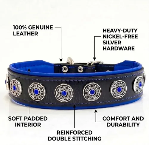 Vista 2 de Bestia Bijou - Collar de cuero para perro, collar de perro suave de 2 pulgadas de ancho con cojín ortopédico para mayor durabilidad y comodidad