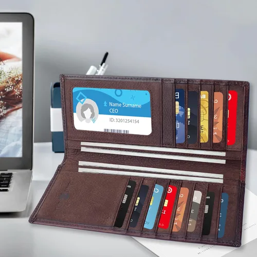 Vista 2 de Billeteras occidentales para hombres, cartera de chequera Rodeo para vaqueros, billetera larga plegable para hombre, tarjetero con bloqueo RFID