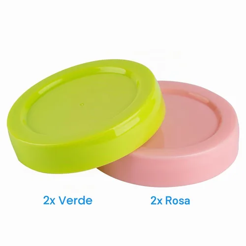 Vista 2 de (4 unidades) tapas de botella de viaje compatibles con botellas de tomate Como, tapas de almacenamiento para botellas de Comotomo, color rosa y verde