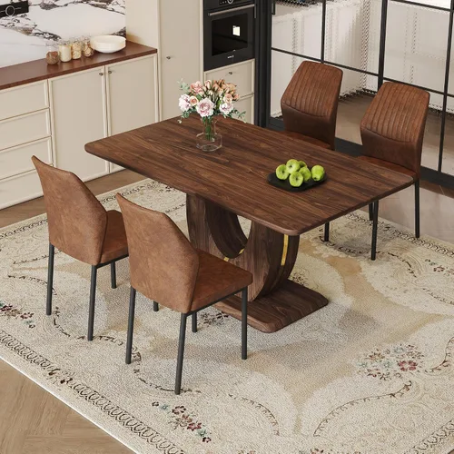 Vista 20 de JUFU Juego de mesa de comedor moderno para 4, juego de mesa de cocina rectangular de 63 pulgadas con mesa de mármol sintético y 4 sillas tapizadas