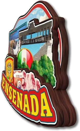 Vista 3 de Ensenada Baja California México - Imán de madera para nevera, colección de madera 3D, hecho a mano, recuerdos de la ciudad de viaje, imán