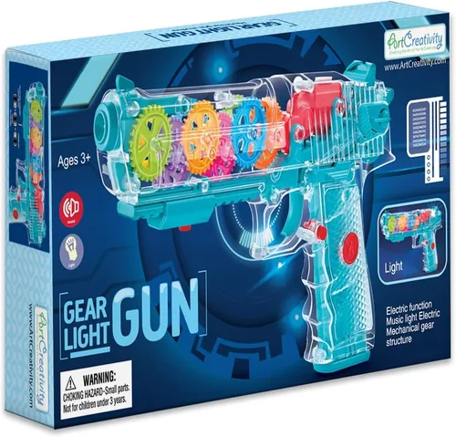 Vista 7 de ArtCreativity Pistola de juguete iluminada para niños, pistola espacial de acción con luces, sonidos y engranajes móviles, baterías incluidas