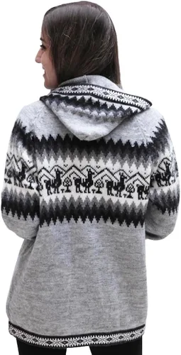 Vista 4 de Little Llamas Sudadera con capucha de lana de alpaca con capucha