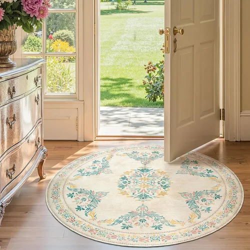 Vista 124 de jinchan Fiora - Alfombra lavable de área pequeña, alfombra de entrada floral de medio círculo de 2 x 3, tapete de media luna de pelo bajo, suave