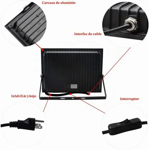 Vista 3 de Paquete de 3 luces LED de 60 W con enchufe (blanco cálido), luces de seguridad superbrillantes de 6000 lm (equivalente a luces halógenas de 300 W)
