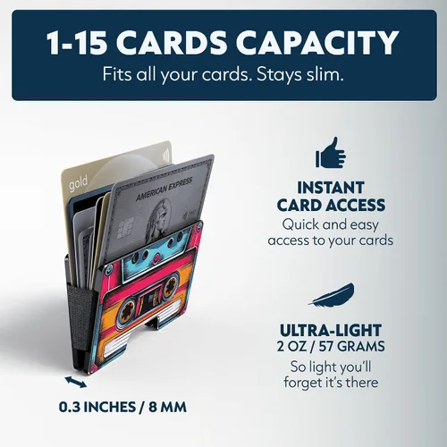 Vista 88 de Cartera de aluminio impresa 2.5D para hombres: clip delgado para dinero y tarjetero con barniz selectivo táctil. Bloqueo RFID mejorado, compacto