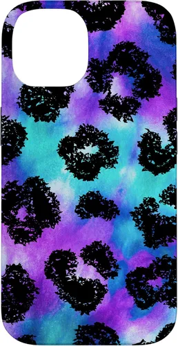 Vista 4 de iPhone 16 Purple Turquoise Black Leopard Tie Dye Print Cheetah Pattern Case