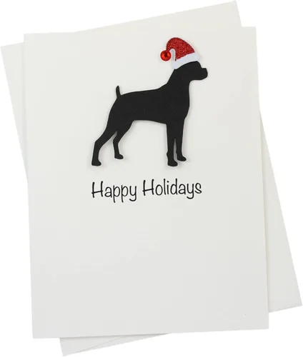 Vista 23 de Black Doodle Bernedoodle - Tarjetas de Navidad (10 unidades), hechas a mano, base blanca, perro con sombrero de Papá Noel Negro