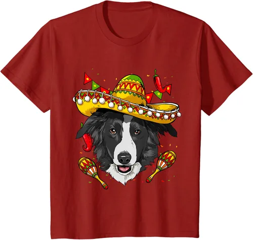 Vista 24 de Cinco de Mayo Border Collie Hombres Mujeres Niños Sombrero Camiseta Negro