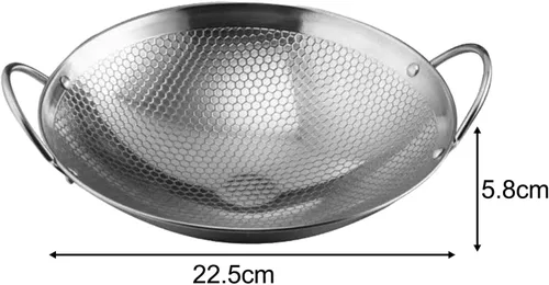 Vista 2 de Sartén de acero inoxidable, wok de fondo redondo, olla wok de doble oreja, olla antiadherente, sartén profunda, 8 pulgadas