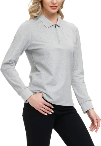 Vista 10 de JINSHI Polo de golf para mujer, de manga larga, con cremallera, deportiva, de secado rápido, atlética, casual, ajustada