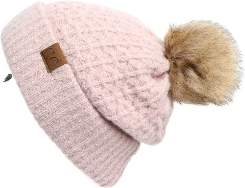 Vista 13 de Gorro unisex liso con pompón y ribete (HAT-43) de C.C Hatsandscarf Exclusives Marfil