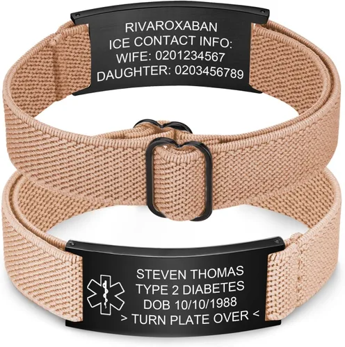 Vista 16 de Pulsera de alerta médica personalizada para hombres - Pulseras de identificación de acero inoxidable con correa elástica personalizada grabada