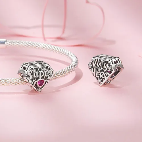 Vista 64 de Abalorios de plata de ley para pulseras, collares, familia para siempre, circonita cúbica, regalo de joyería para mujeres
