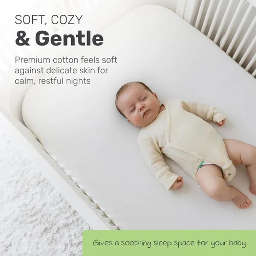 Vista 2 de Sábanas de algodón para cuna, suaves y transpirables para niños y niñas, ajuste seguro para colchón de cuna estándar, ropa de cama de bebé de fácil