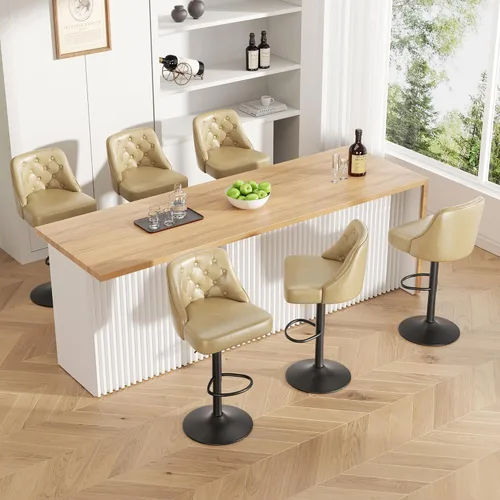 Vista 21 de Juego de 2 taburetes de bar, taburete de bar ajustable con respaldo, sillas de bar tapizadas de piel sintética, taburetes de bar giratorios modernos