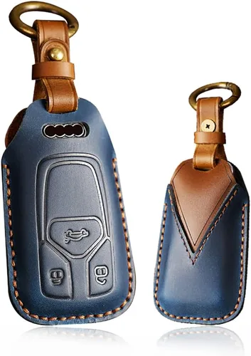 Vista 9 de ontto Funda para llavero inteligente con control remoto sin llave compatible con Audi A6 A6L A7 E-Tron A8 Q8 2019-2022, funda de cuero para llave