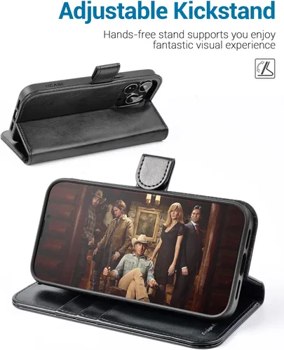 Vista 4 de OCASE Funda tipo cartera compatible con iPhone 13 Pro, de piel sintética, con tarjetero, soporte de bloqueo RFID
