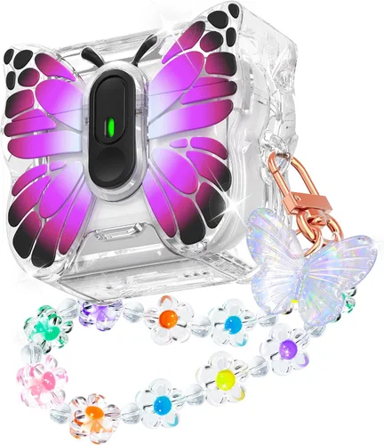 Vista 21 de R-fun Funda para AirPods Pro 2 Butterfly Artistry - Tapa desplegable automática y función de soporte, protección de grado militar de 360°