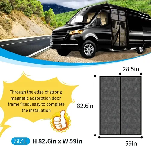 Vista 7 de Pantalla magnética para vans RV de alta densidad 600D para evitar insectos, malla mosquitera compatible con Mercedes Sprinter puerta lateral
