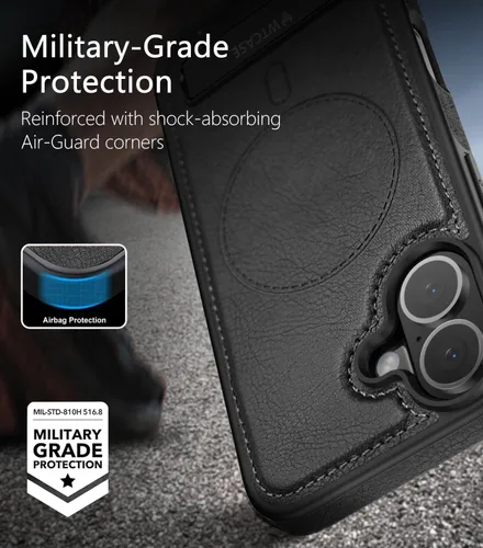Vista 6 de WTCASE Funda magnética de piel para iPhone 17, soporte invisible integrado [compatible con Magsafe], funda protectora delgada con función atril