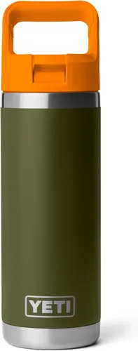 Vista 43 de YETI Rambler Botella de 18 onzas, aislada al vacío, de acero inoxidable con tapa de popote a juego de colores, rojo rescate