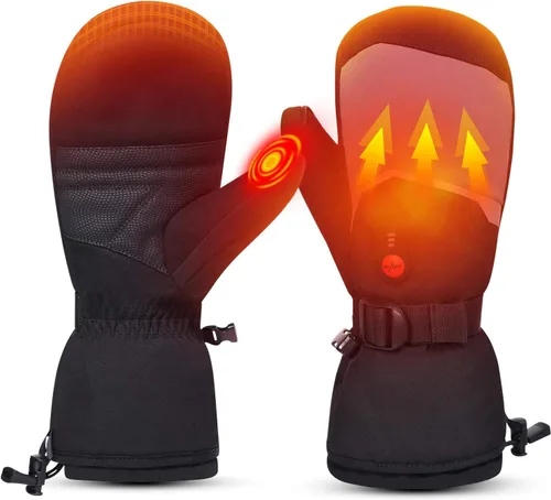 Vista 8 de Guantes térmicos para hombres, mujeres y niños, guantes de esquí con batería recargable eléctrica para patinaje de invierno, nieve, camping
