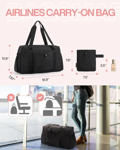 Vista 5 de BAGSMART Bolsa de fin de semana para mujer, bolsa de viaje con bolsa de zapatos para viajes, 26L para el aeropuerto, bolsa de mano para gimnasio