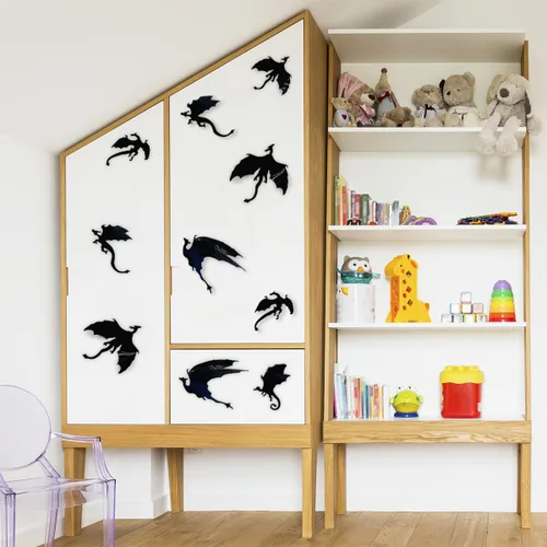 Vista 4 de 14 calcomanías de pared de dragón 3D, calcomanías creativas de PVC de dragón, autoadhesivas, decoración de pared de dragón para habitación de niños