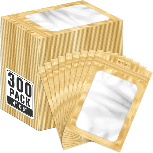 Vista 14 de ANZNKU 300 bolsas para bolígrafos, bolsas de Mylar resellables multicolor de 2.7 x 9 pulgadas, bolsas de embalaje con ventana transparente