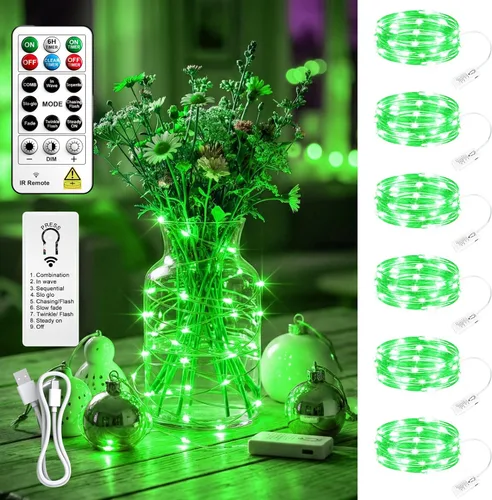Vista 21 de Paquete de 4 50 luces LED que funcionan con pilas con temporizador de bricolaje, cadena de luces recargables de 16 pies para interiores, 8 modos