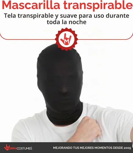 Vista 4 de Morphsuits - Máscara facial negra, máscara de Halloween, accesorios
