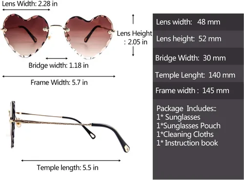 Vista 4 de Lentes de sol con forma de corazón, con marco de metal fino, sin marco, con forma de corazón, con protección UV400 para mujer