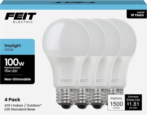 Vista 15 de Feit Electric Bombillas LED A19, equivalente a 100 W, no regulables, 1500 lúmenes, base estándar E26, blanco suave de 2700 K, 80 CRI, vida útil