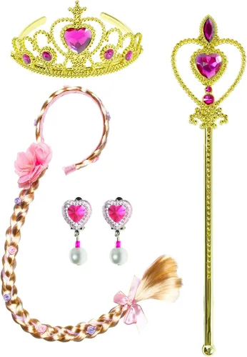 Vista 2 de Disfraz de princesa para niñas de 3 a 12 años con trenza larga y tiaras