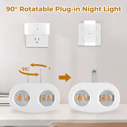 Vista 5 de Paquete de 4 luces nocturnas, luces nocturnas de pared enchufables con sensor giratorio, de atardecer a amanecer, blanco cálido de 2700 K, 100