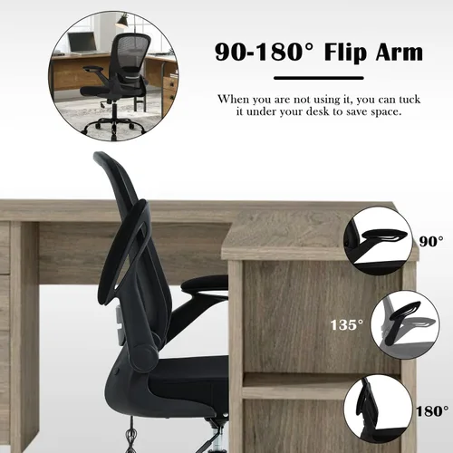 Vista 3 de Silla de oficina en casa, silla de escritorio ergonómica, silla de computadora de malla con brazos abatibles, altura ajustable, respaldo medio