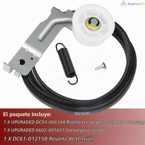 Vista 2 de Seentech - Polea tensora de secadora mejorada DC93-00634A, resorte de tensión DC61-01215B DC61-01215B, compatible con secadora Samsung, reemplazo