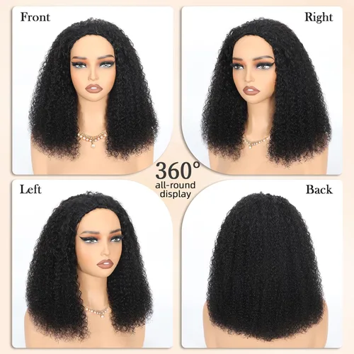 Vista 4 de Media peluca de cabello humano rizado crespo densidad 200 3 en 1 sin costuras volteable con diadema peluca de cabello humano sin pegamento usar