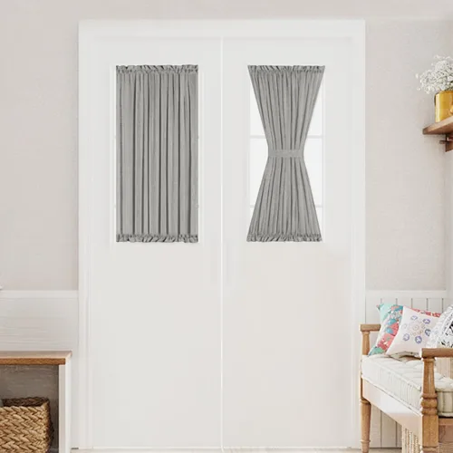 Vista 13 de Turquoize Elegantes cortinas de lino para puerta francesa, paneles de cortina de filtrado de luz, panel de lino con bolsillo para barra, panel