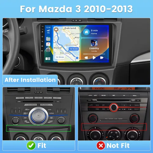 Vista 2 de [Actualización] Radio de coche para Mazda 3 2010 2011 2012 2013 Android Car Stereo, 9 pulgadas capacitiva IPS pantalla táctil unidad principal Radio
