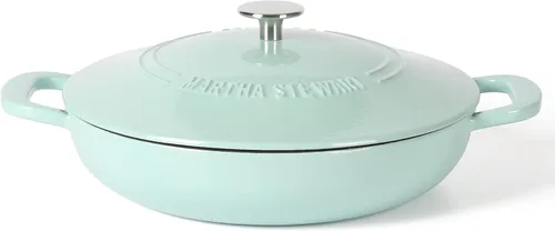 Vista 13 de Martha Stewart Gatwick Enameled Cast Iron Braiser with Lid, 3.5-Quart Braiser Pan for Stovetop & Oven, Cast Iron Braising Pan, Blue