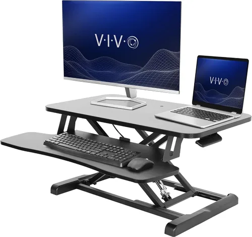 Vista 29 de VIVO Convertidor de escritorio de 26 pulgadas, Serie K, elevador ajustable de sentado a parado, estación de trabajo para dos monitores y laptop