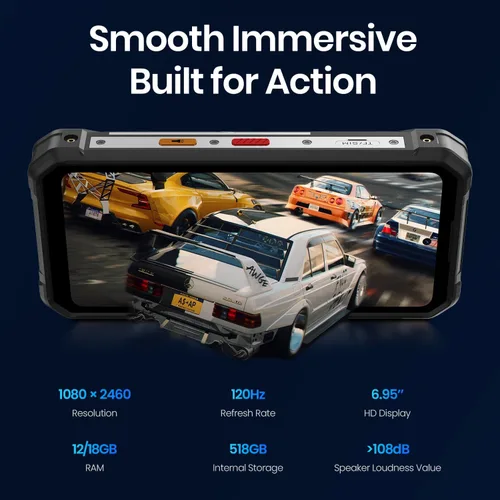 Vista 5 de FOSSIBOT Smartphone F107 Pro 5G desbloqueado, 30 GB + 512 GB de almacenamiento, batería de 28000 mAh, pantalla de 6.95" de 120 Hz, cámara AI de 200